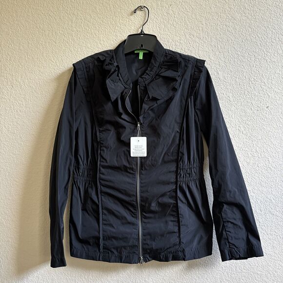 LOGO Instant Chic Black Ruffle Neck Jacket Size S Small Ruched Zip Up NWT - Picture 2 of 9